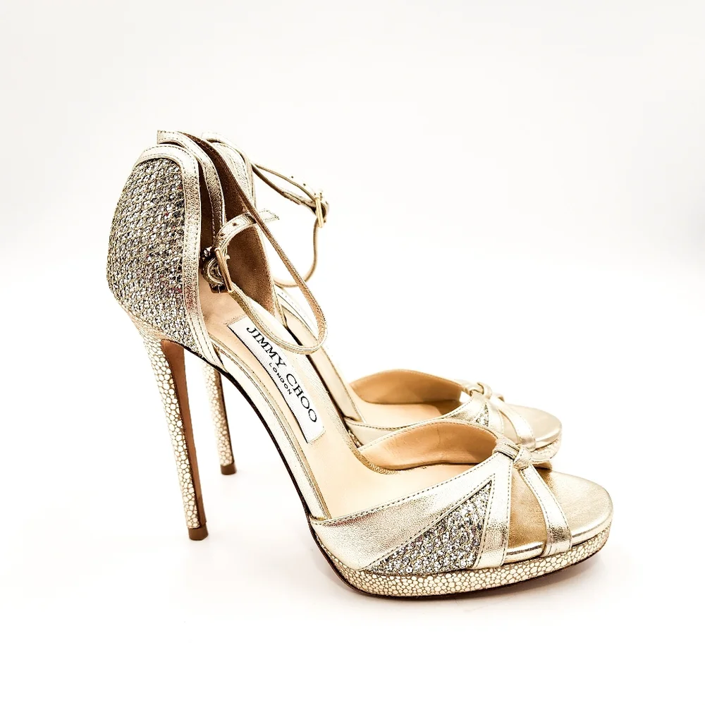 Jimmy Choo Gold Glitter Heels - Picture 4 of 8